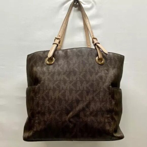 Michael Kors Signature Jet Set East West Top Zip Tote Brown Khaki Saffiano EUC - Picture 14 of 15